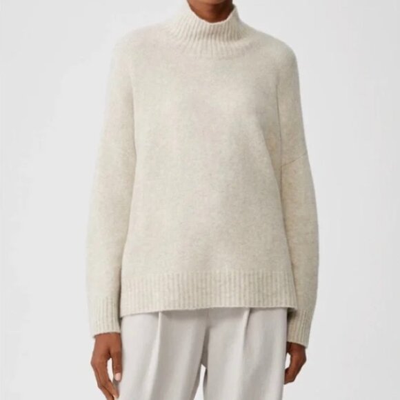 Eileen Fisher 100% Cashmere Cream Pullover Sweater Mock Neck Stretch Size XL - Picture 1 of 13